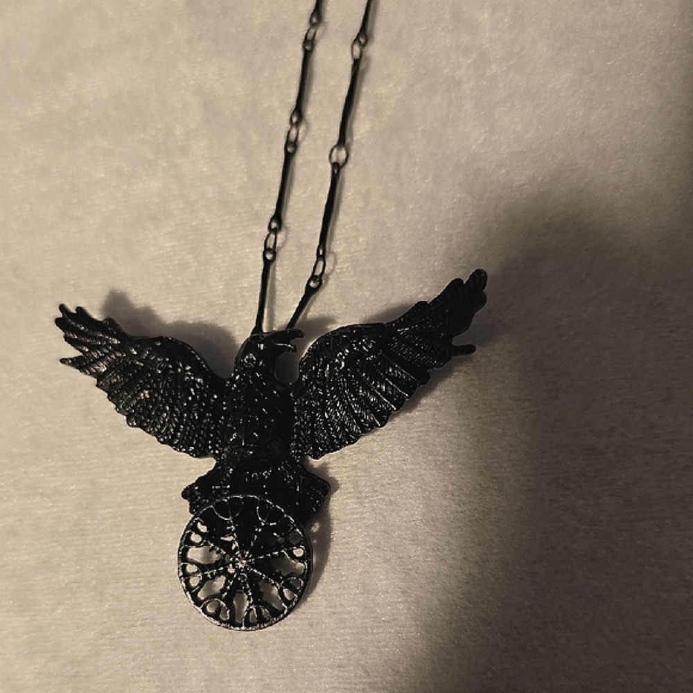 Black Crow Pendant Necklace